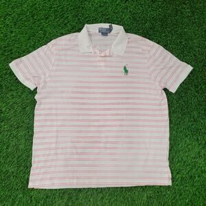 Vintage Y2K Ralph-Lauren Stripes Polo Shirt 2XL 25x29 Pink White Small-Pony Logo